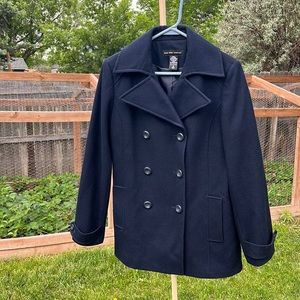 New York & Company Wool Blend Double-Breasted Coat Navy Blue • Size 6